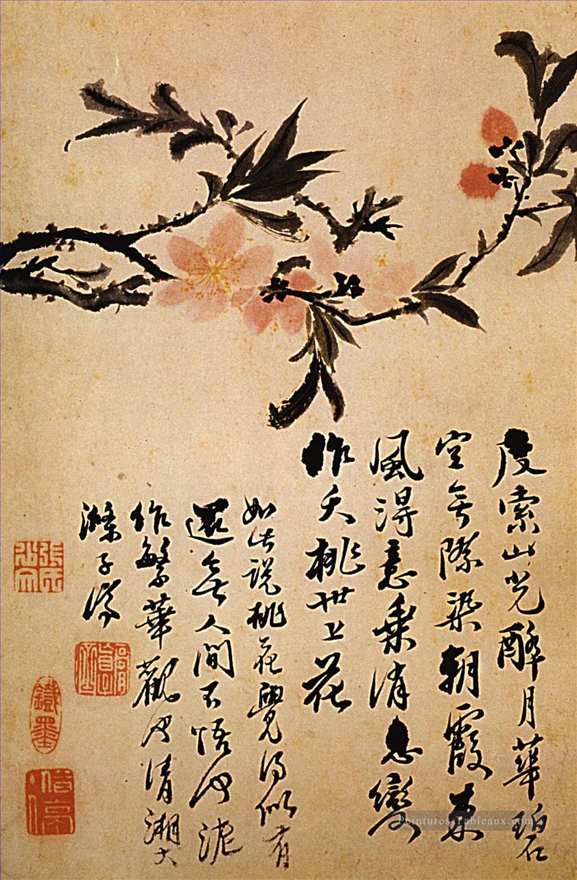 Shitao branche à pêcher 1694 vieille encre de Chine Peintures à l'huile